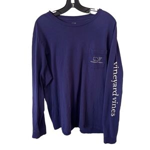 Vineyard Vines Mens Royal Blue whale shirt long sleeve, Pocket size Large